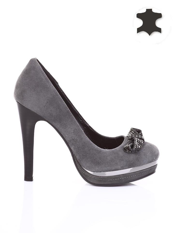 Дамски обувки от естествен велур на ток 3I-11787 grey