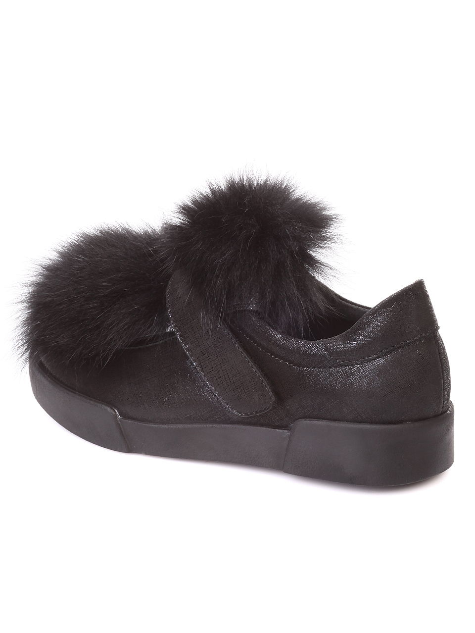 Дамски обувки от естествена кожа, с естествен косъм 3AB-181030 black