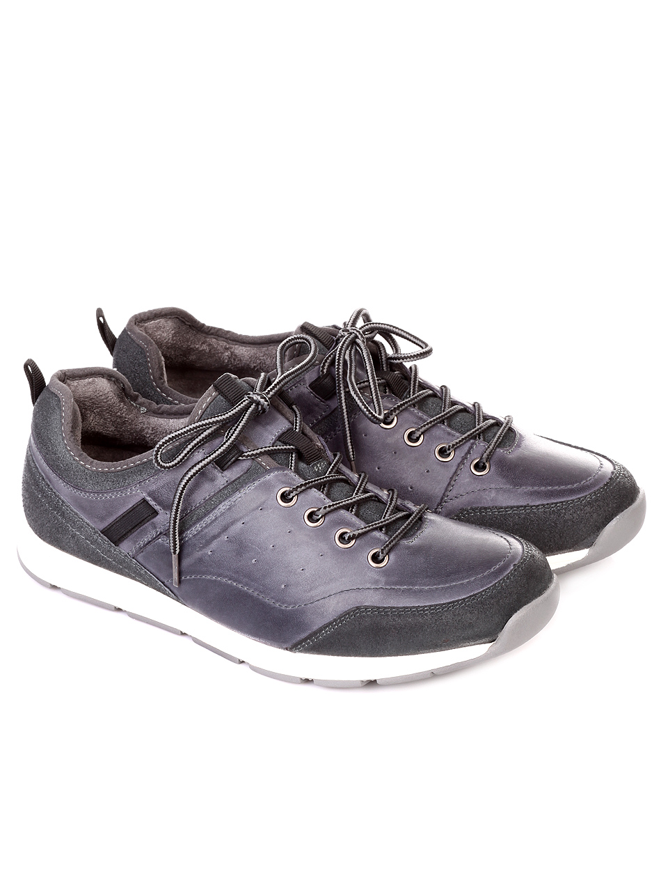 Ежедневни мъжки обувки от естествен набук и естествен велур 7N-18727 dk.grey