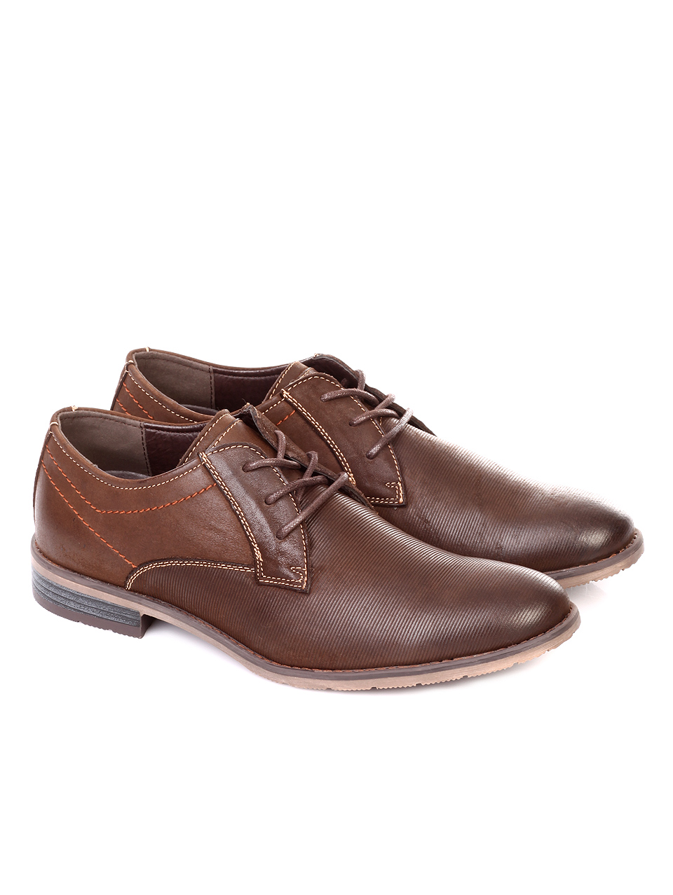 Елегантни мъжки обувки от естествен набук 7N-18728 brown