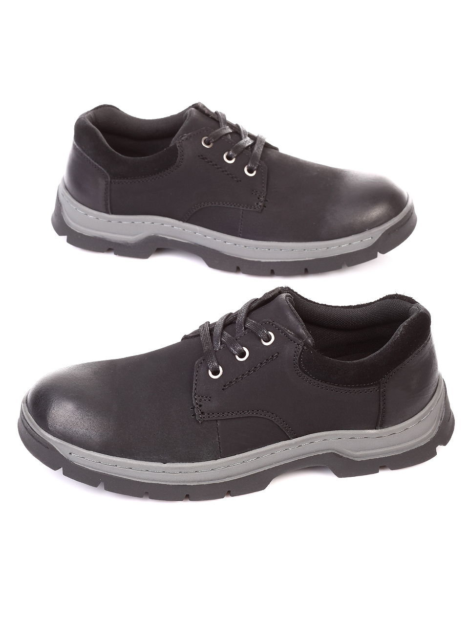 Ежедневни мъжки обувки от естествена кожа и естествен набук 7X-18847 black