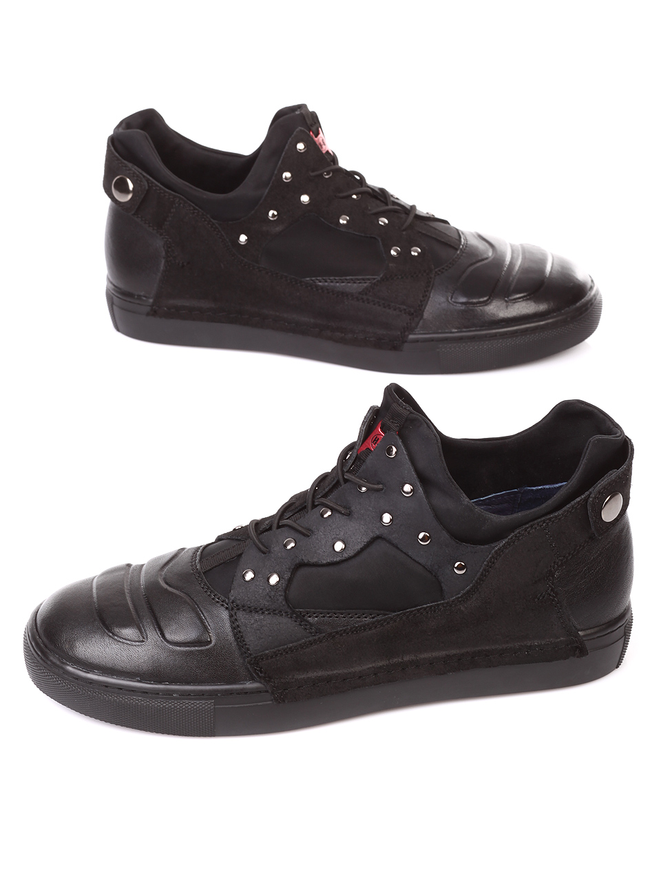 Ежедневни мъжки обувки от естествена кожа и неопрен 7AB-18889 black