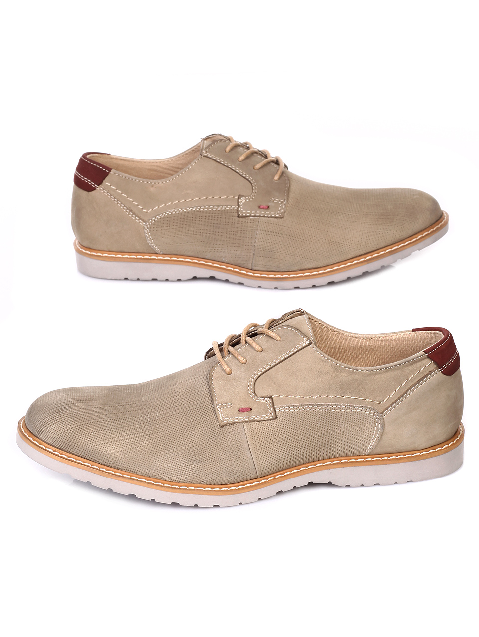 Ежедневни мъжки обувки от естествен набук 7N-19093 beige