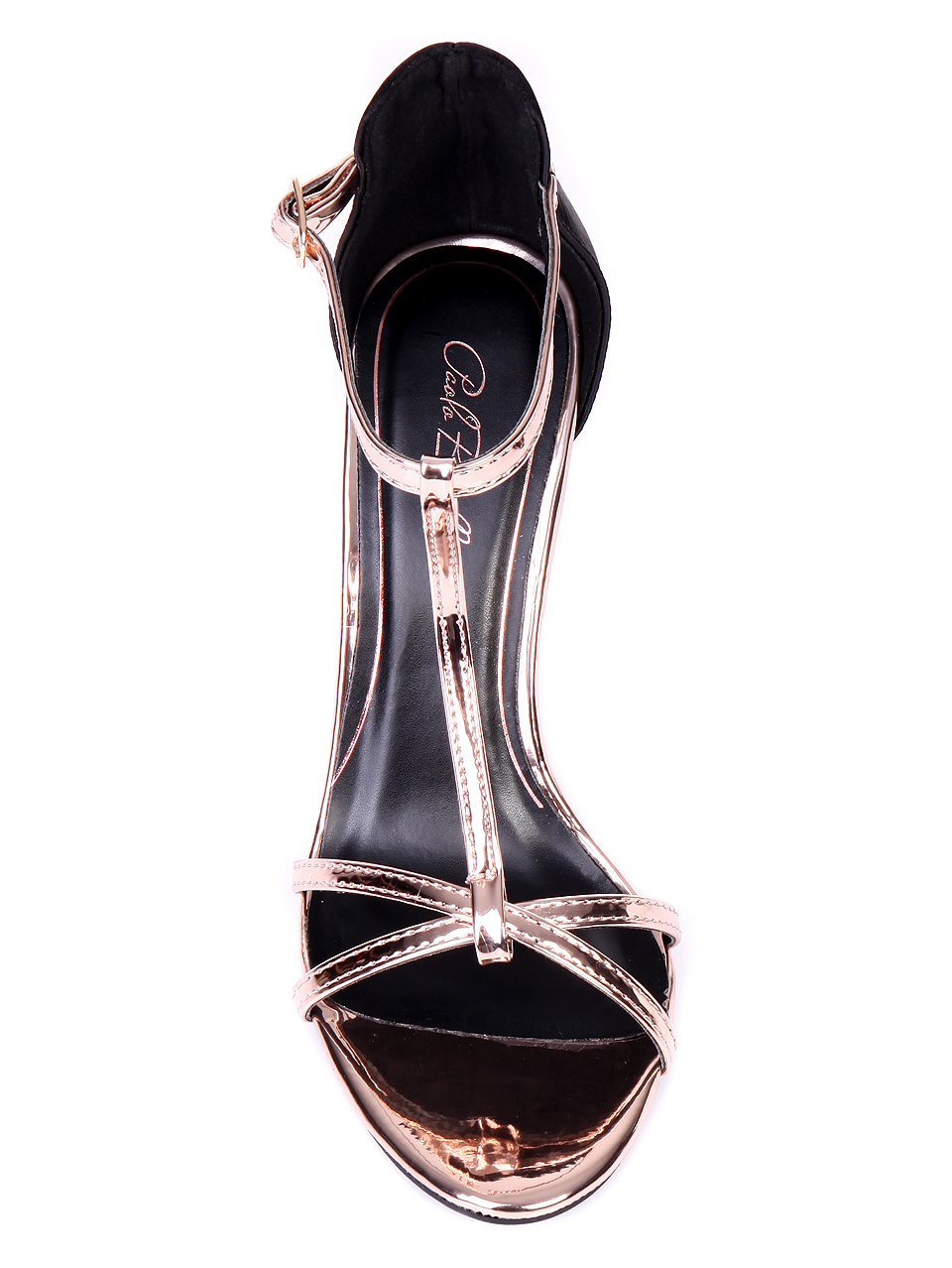 Елегантни дамски сандали на ток в розово и черно 4F-19321 champagne