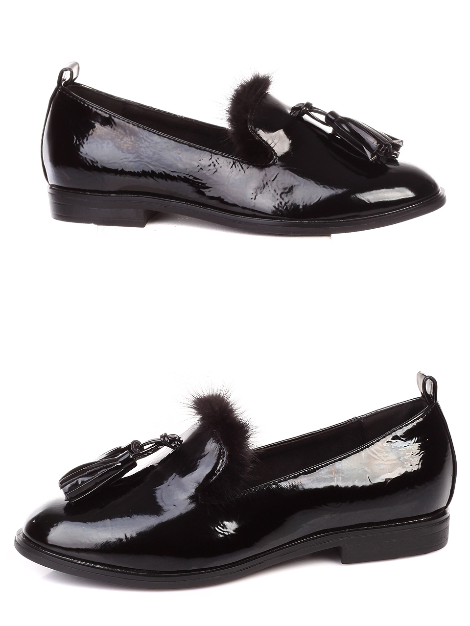 Ежедневни дамски лачени обувки в черно 3C-19735 black