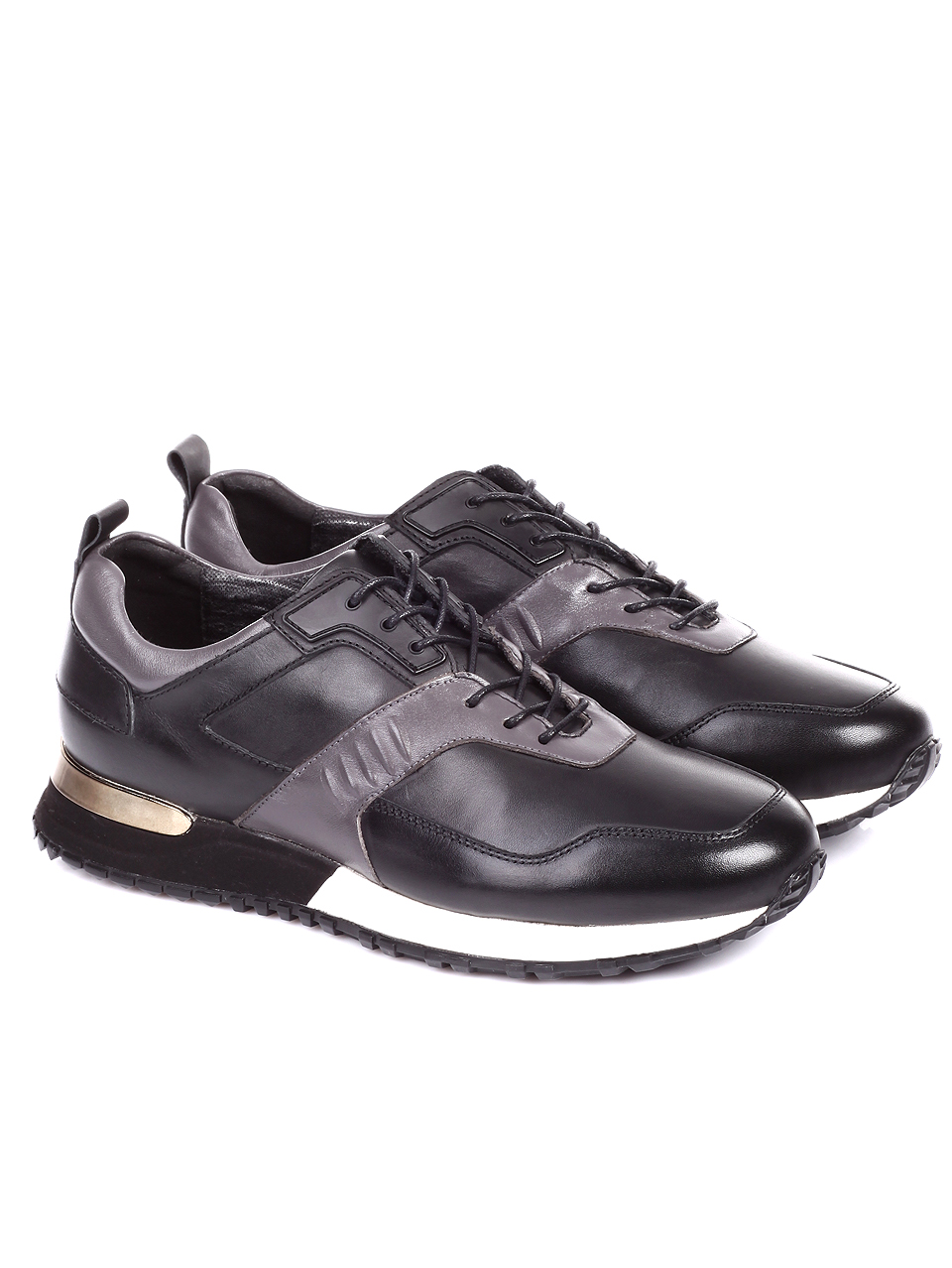 Ежедневни мъжки обувки от естествена кожа 7AB-19743 black/grey
