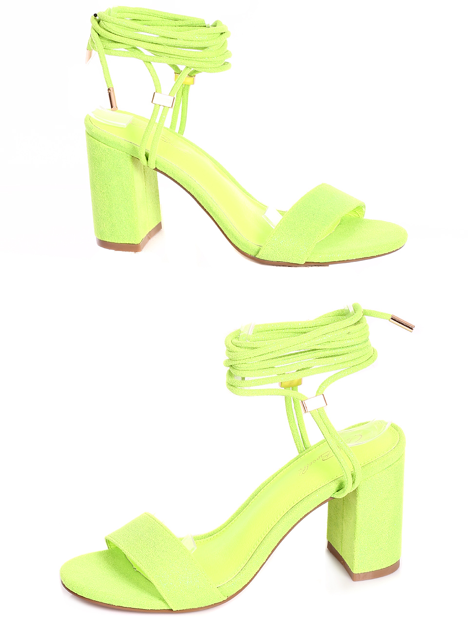 Елегантни дамски сандали на ток с връзки 4M-20075 green