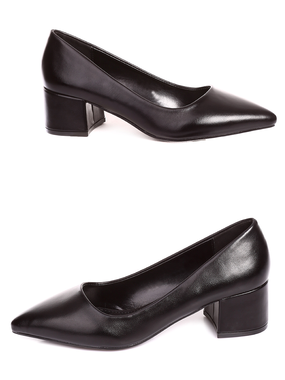 Елегантни дамски обувки на ток в черно 3R-20217 black pu
