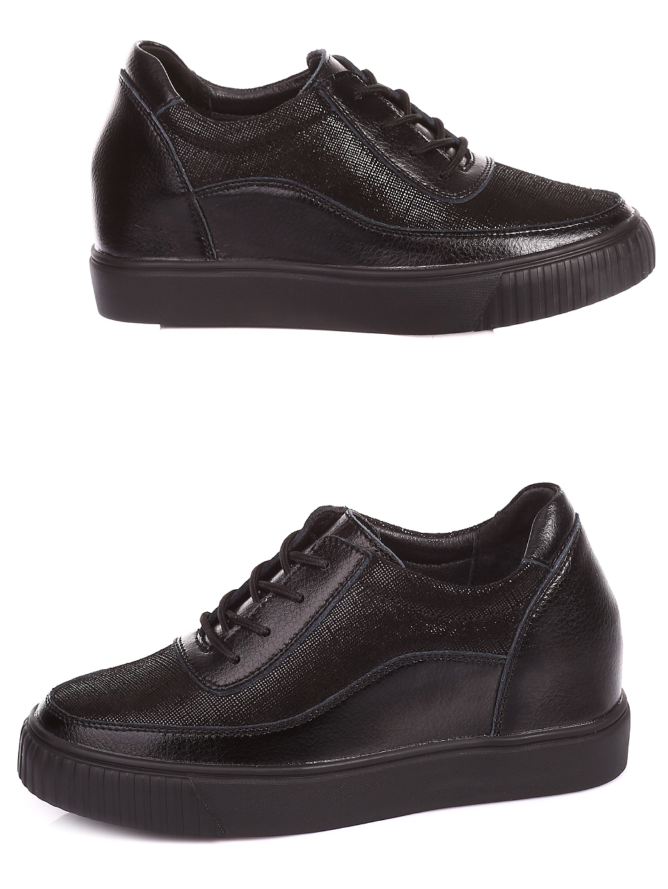 Дамски обувки от естествена кожа на платформа 3AF-20036 black
