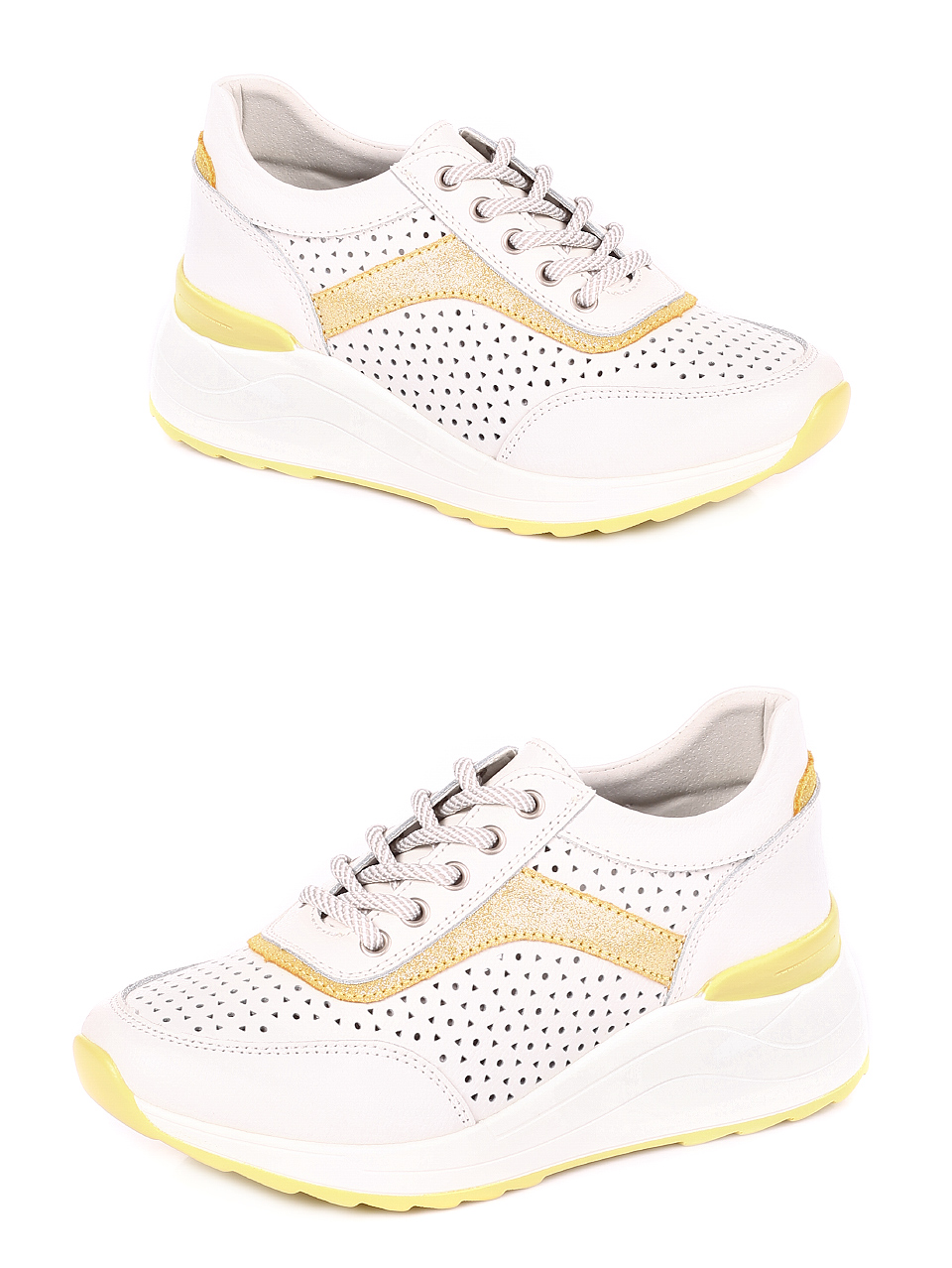 Ежедневни дамски обувки от естествена кожа 3AF-20136 white/yellow