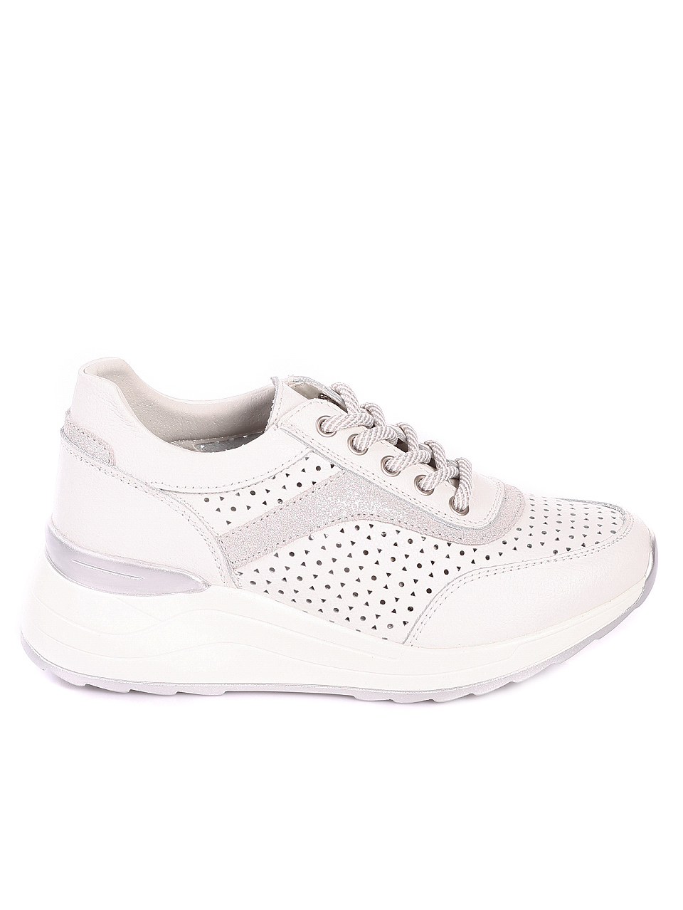 Ежедневни дамски обувки от естествена кожа 3AF-20136 white/silver