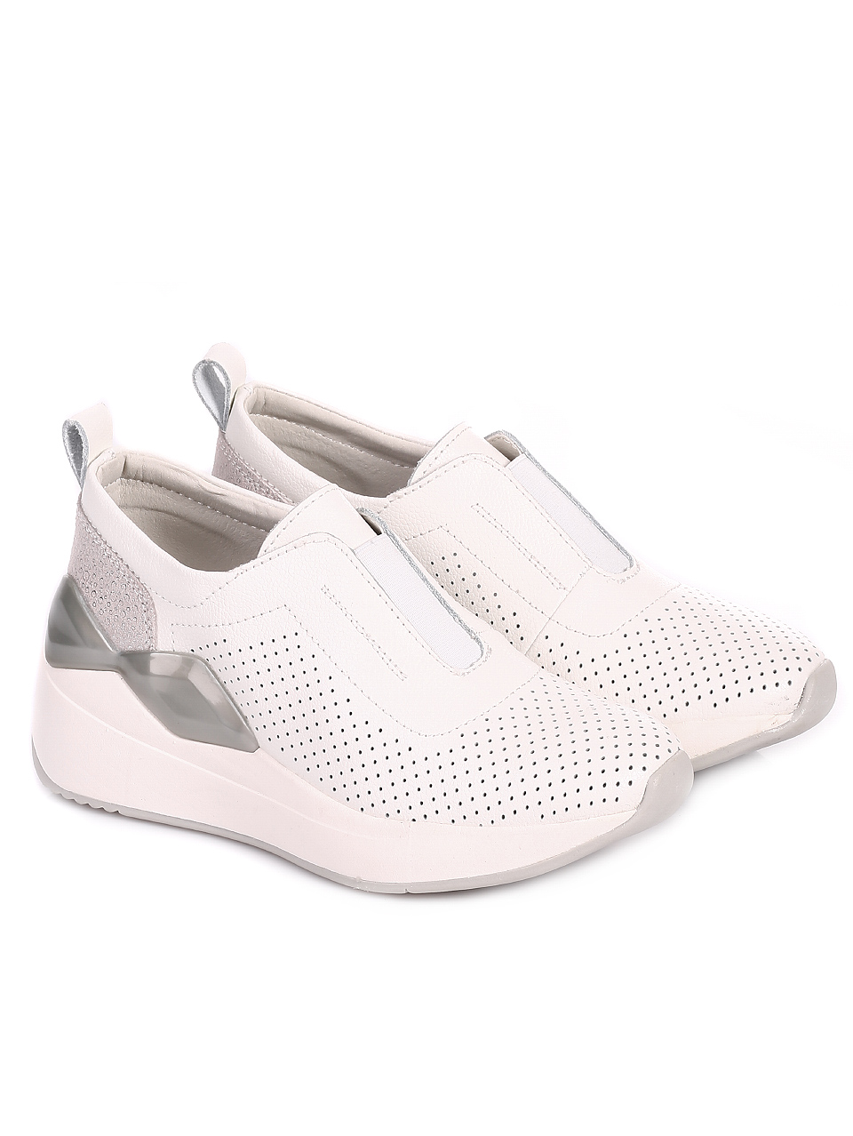 Ежедневни дамски обувки от естествена кожа 3AF-20142 white/silver