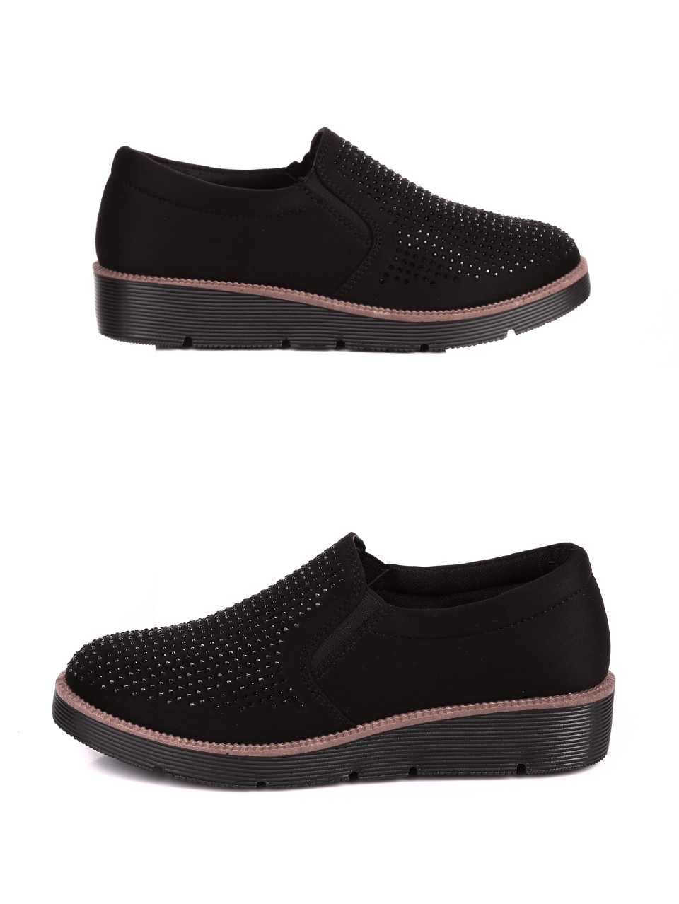 Ежедневни дамски обувки с декоративни камъни в черно 3U-20615 black