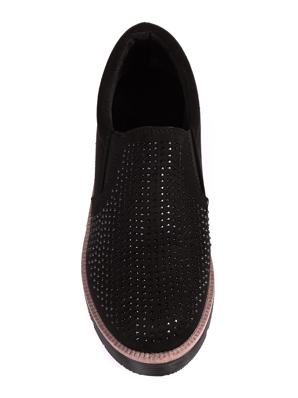 Ежедневни дамски обувки с декоративни камъни в черно 3U-20615 black