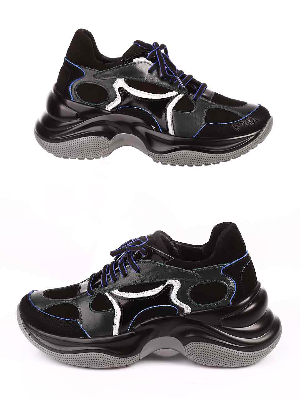 Ежедневни дамски обувки от естествена кожа и велур в черно 3AT-20759 black