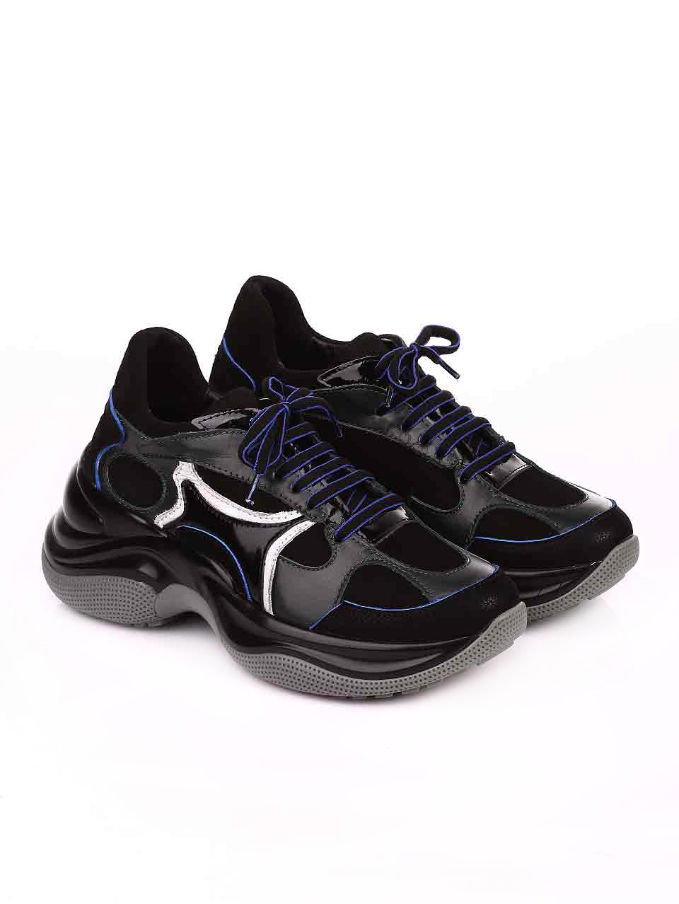 Ежедневни дамски обувки от естествена кожа и велур в черно 3AT-20759 black
