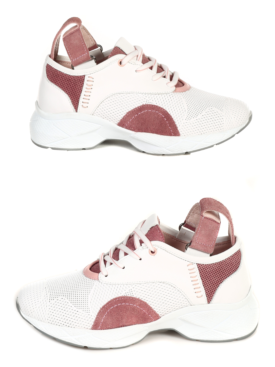 Дамски обувки от естествена кожа и естествен велур 3AT-21268 white/pink