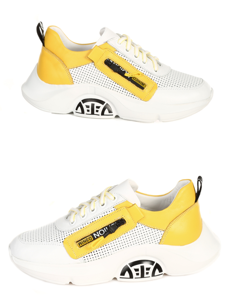 Ежедневни дамски обувки от естествена кожа 3AT-21306 white/yellow