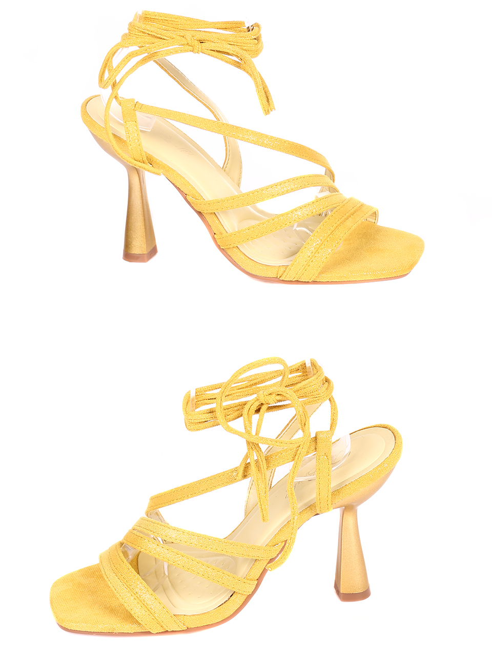 Елегантни дамски сандали на ток с връзки 4M-21033 yellow