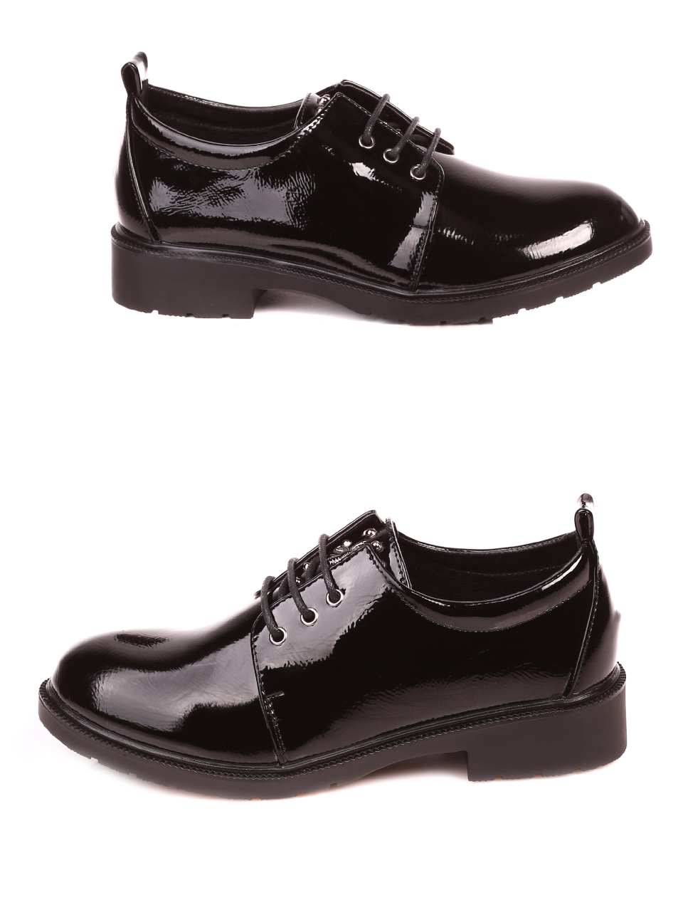 Ежедневни дамски лачени обувки в черно 3R-21633 black patent