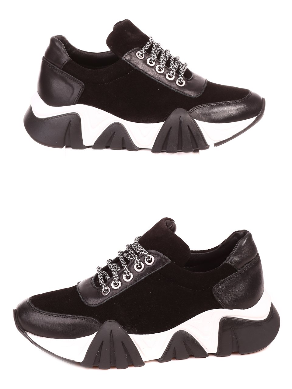Ежедневни дамски обувки от естествена кожа и велур в черно 3AT-21769 black