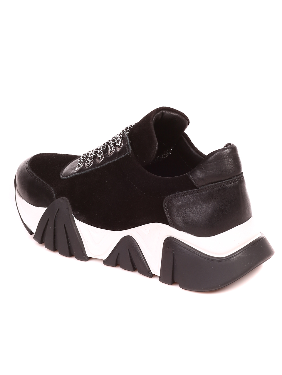 Ежедневни дамски обувки от естествена кожа и велур в черно 3AT-21769 black