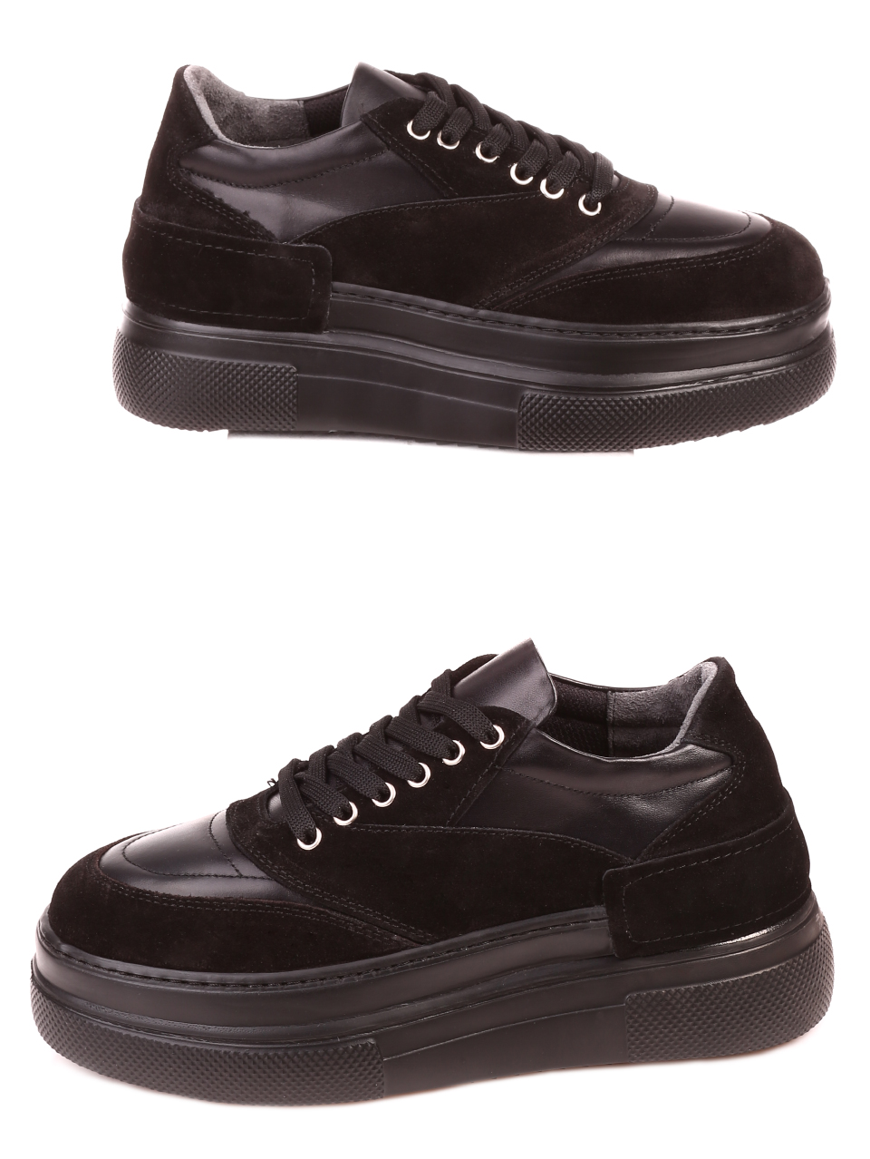 Ежедневни дамски обувки от естествена кожа и велур в черно 3AT-21782 black