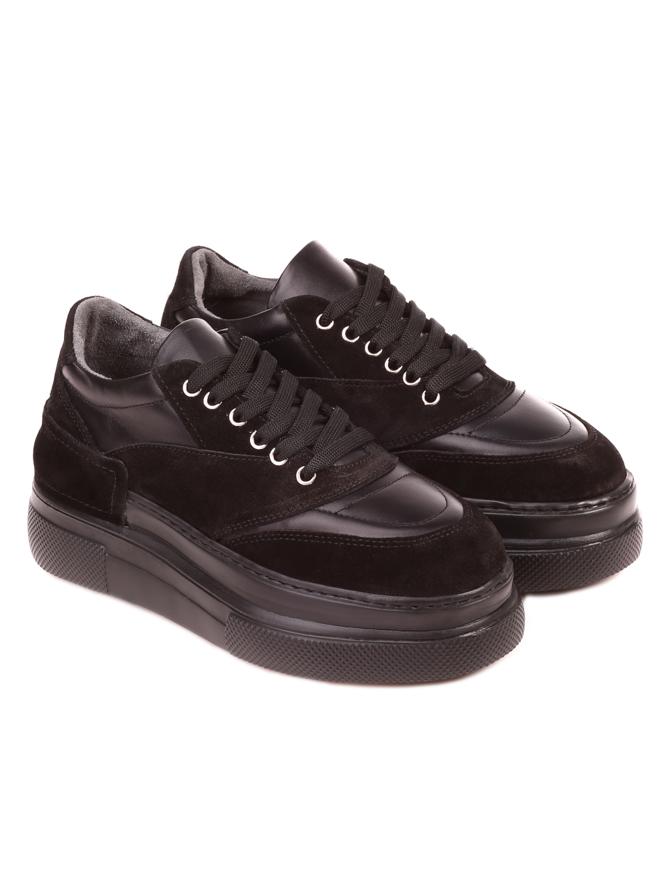 Ежедневни дамски обувки от естествена кожа и велур в черно 3AT-21782 black