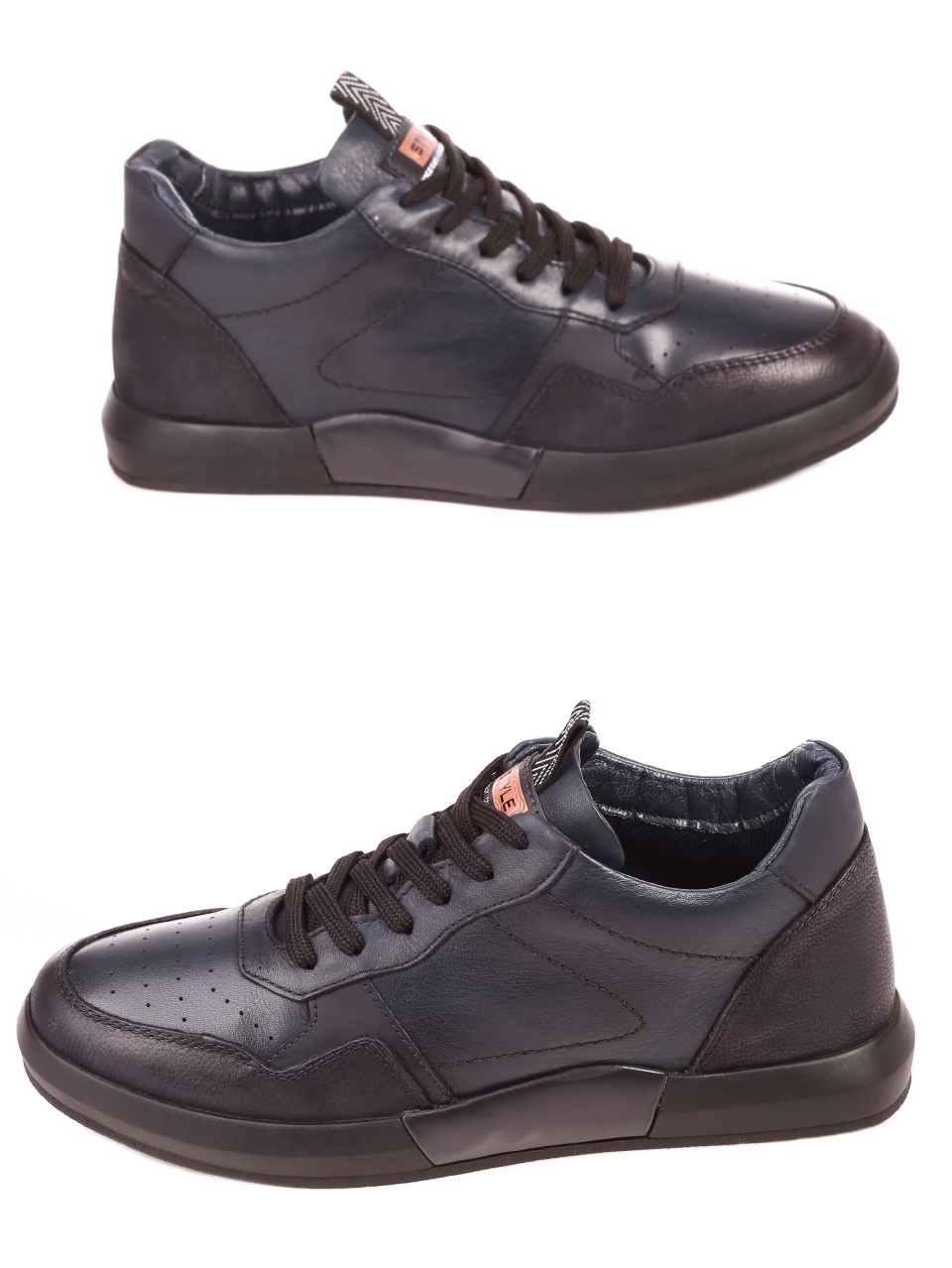 Ежедневни мъжки обувки от естествена кожа и естествен набук 7AT-21859 navy