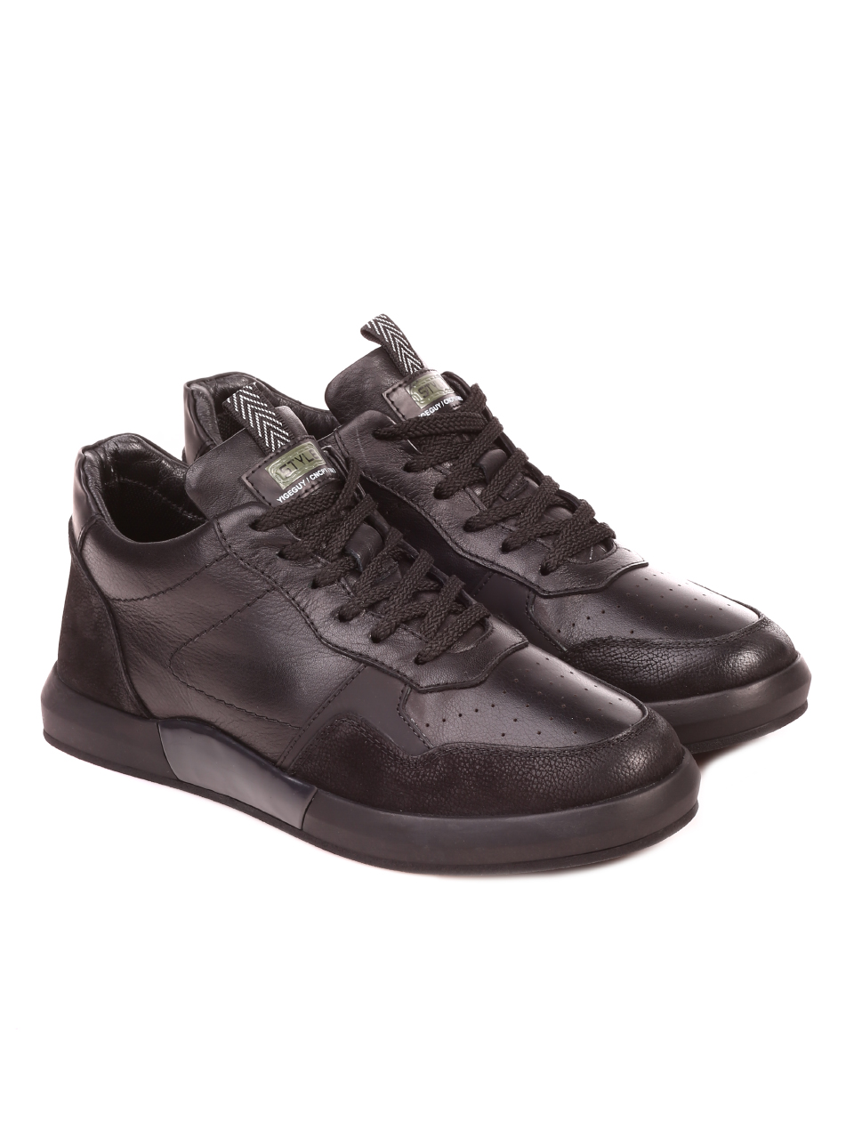 Ежедневни мъжки обувки от естествена кожа и естествен набук 7AT-21859 black