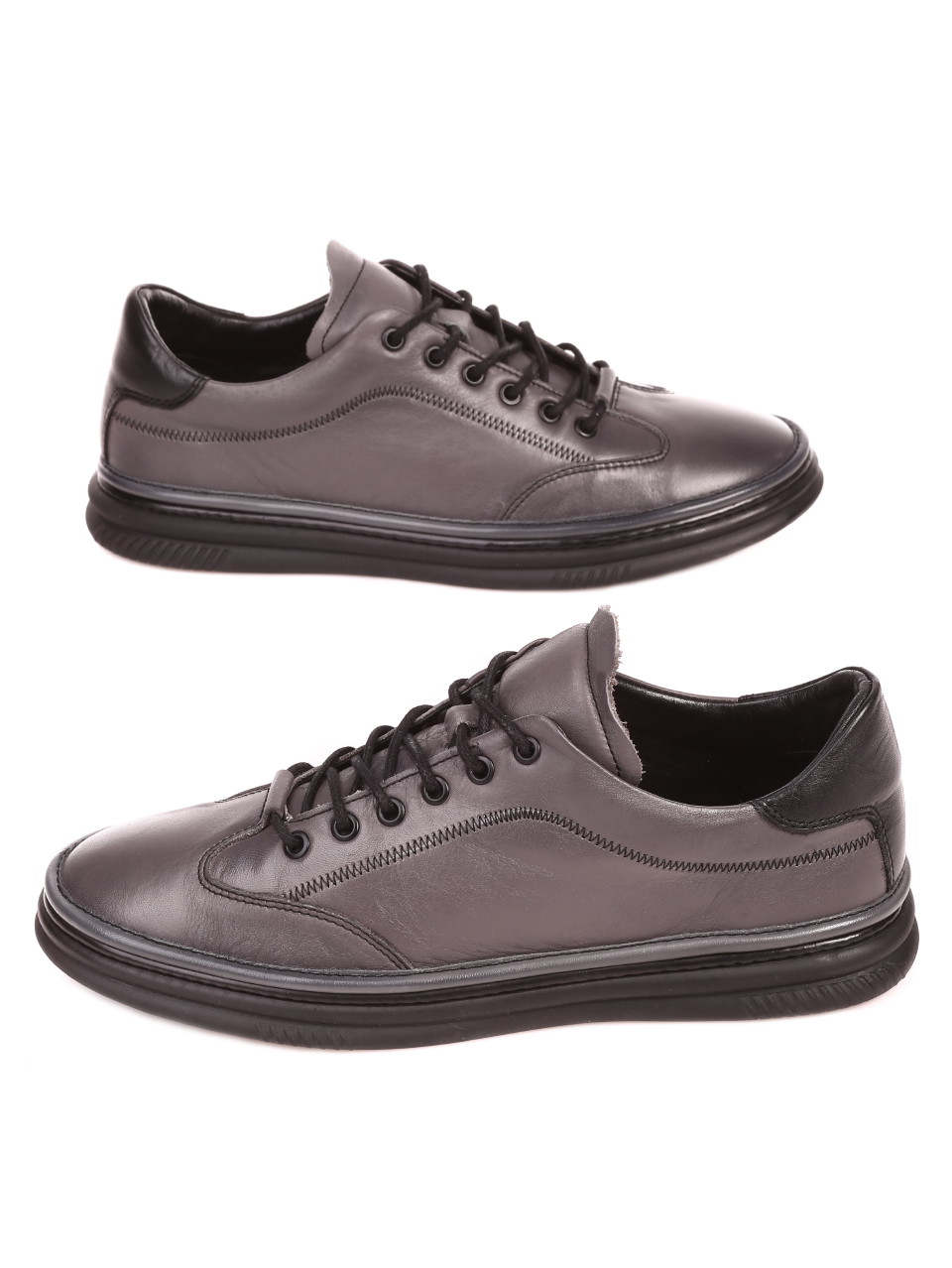 Ежедневни мъжки обувки от естествена кожа 7AT-21810 grey