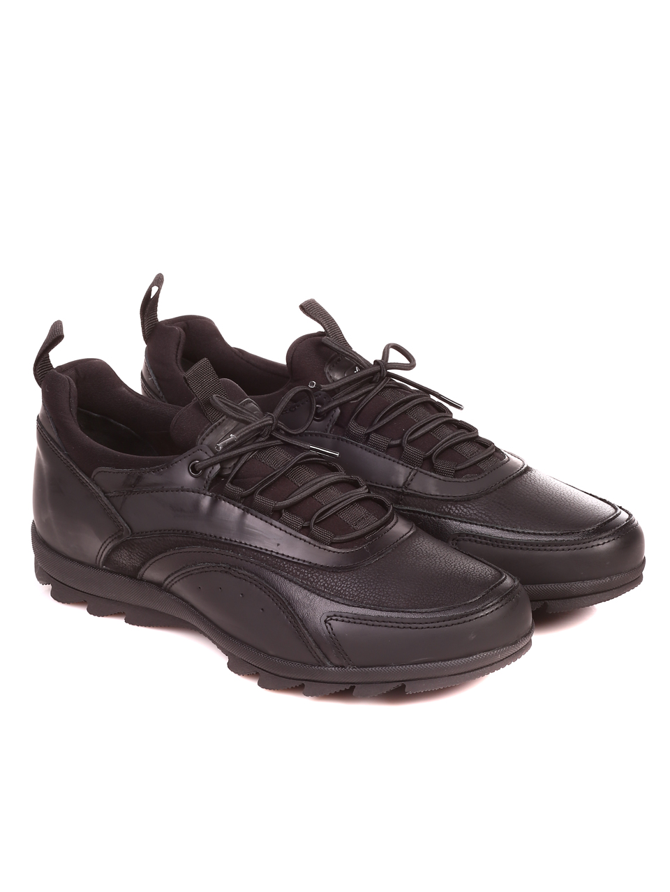 Ежедневни мъжки обувки от естествена кожа и естествен набук 7AT-21850 black