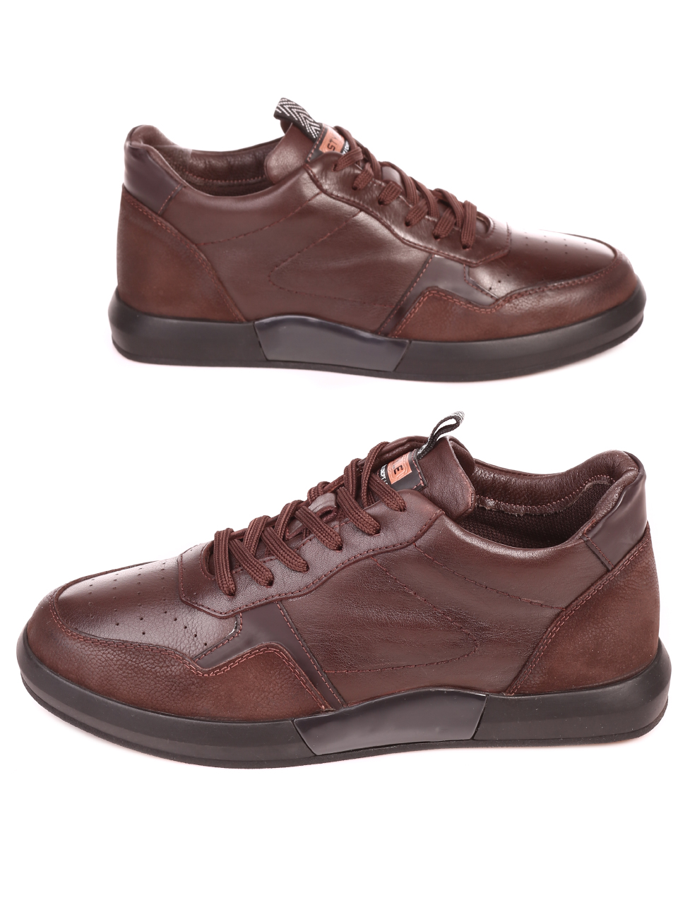Ежедневни мъжки обувки от естествена кожа и естествен набук 7AT-21859 brown