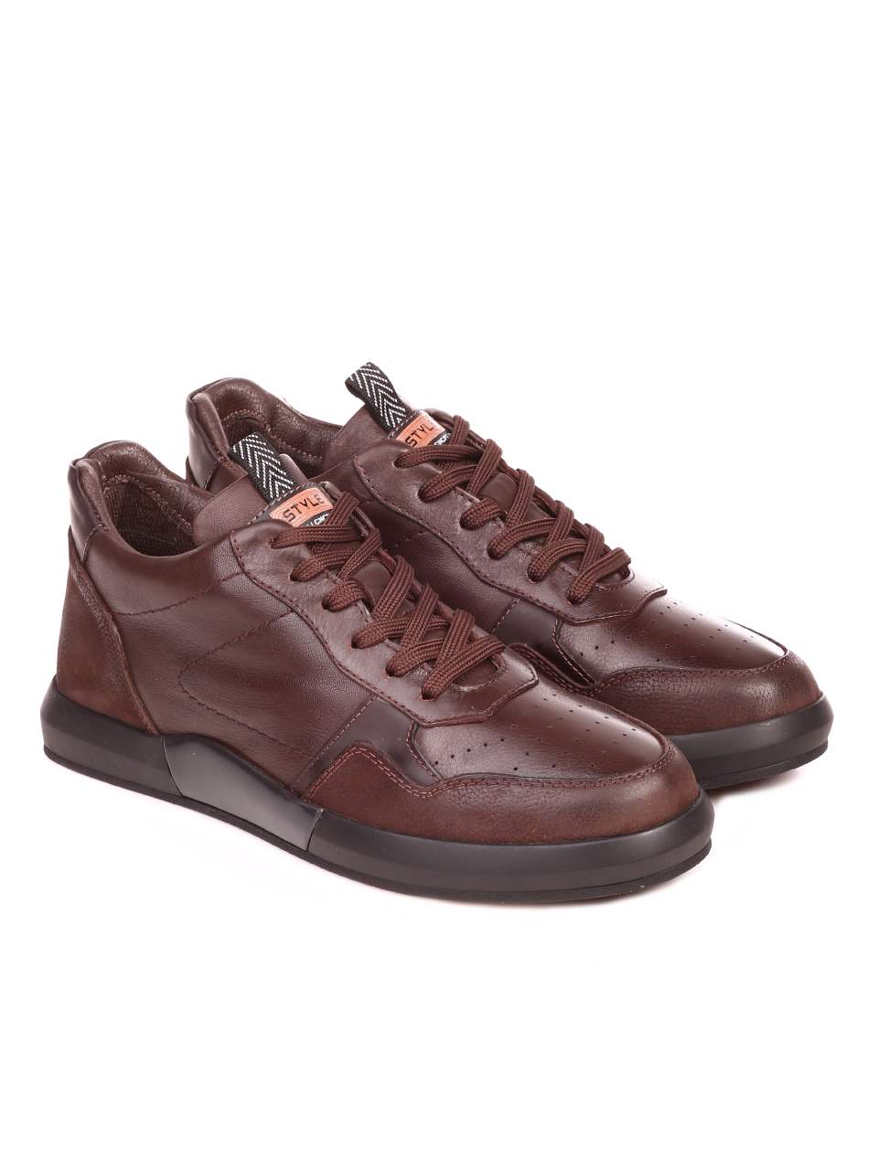 Ежедневни мъжки обувки от естествена кожа и естествен набук 7AT-21859 brown