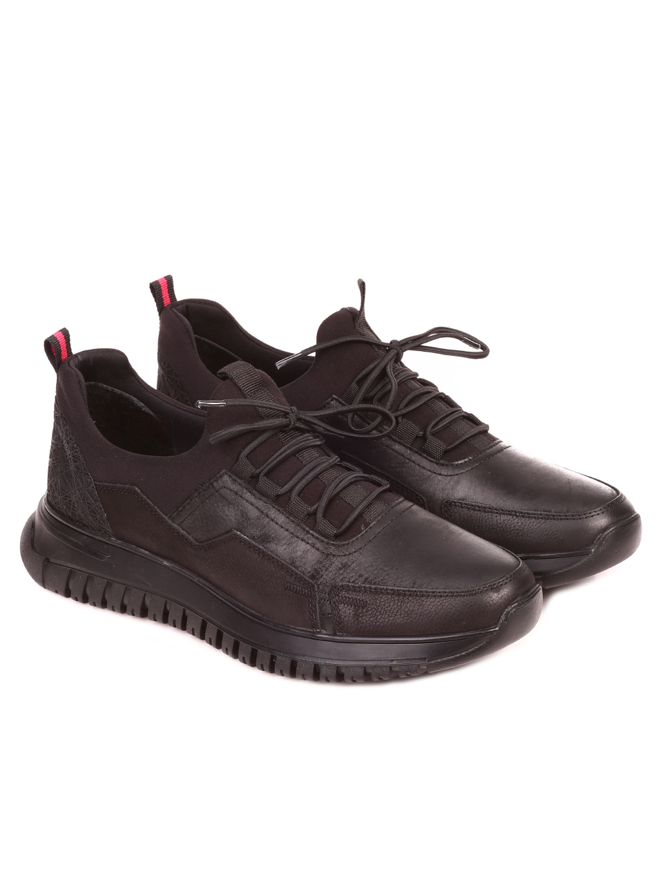 Ежедневни мъжки обувки от естествена кожа и естествен набук 7AT-21870 black