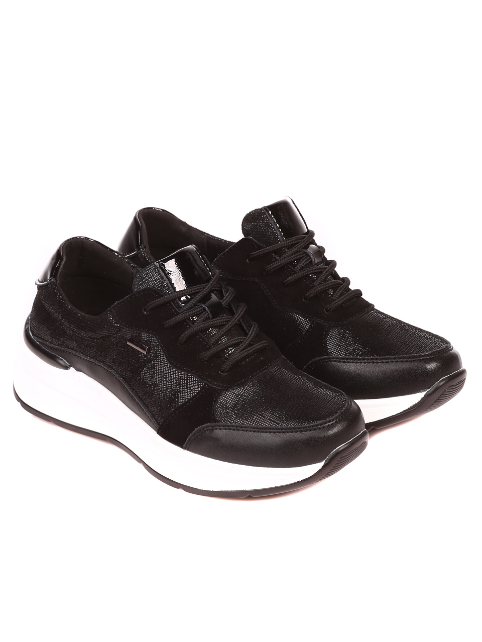 Ежедневни дамски обувки от естествеа кожа и велур в черно 3AF-21569 black