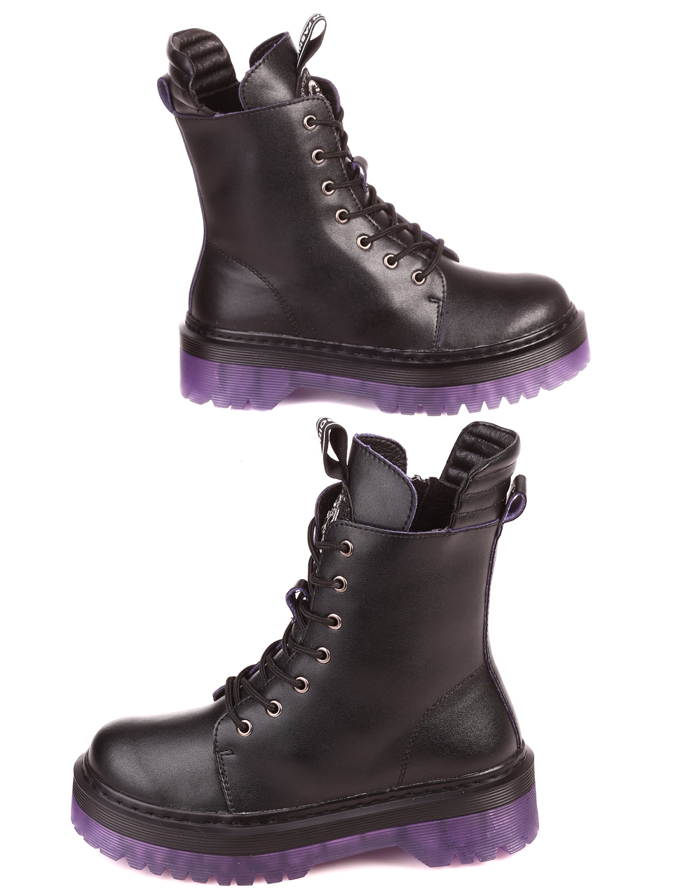 Ежедневни дамски боти от естествена кожа в черно 2AF-21585 black/purple