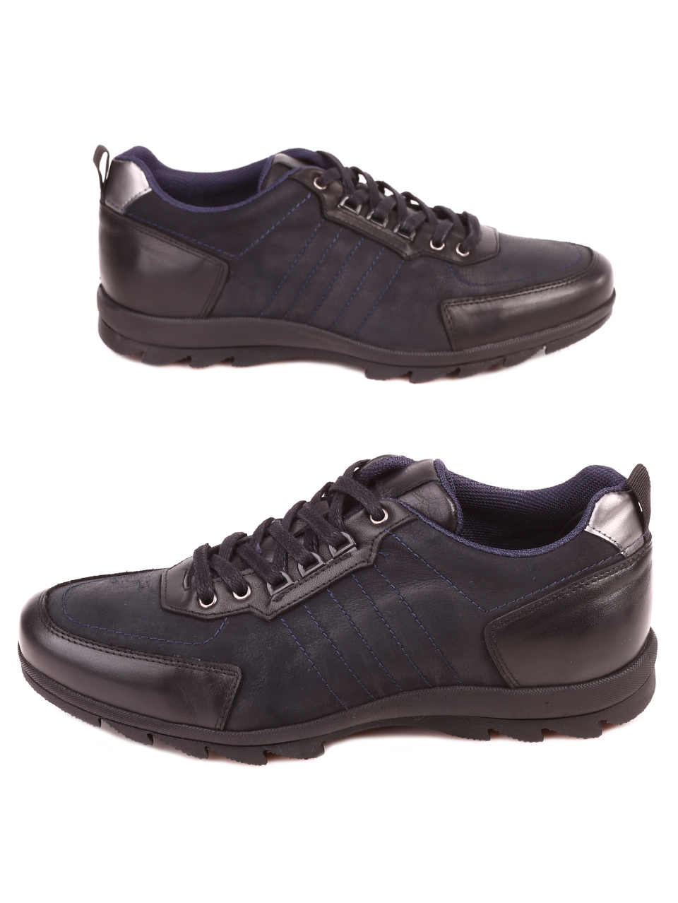 Мъжки обувки от естествена кожа и естествен набук 7AT-21852 navy