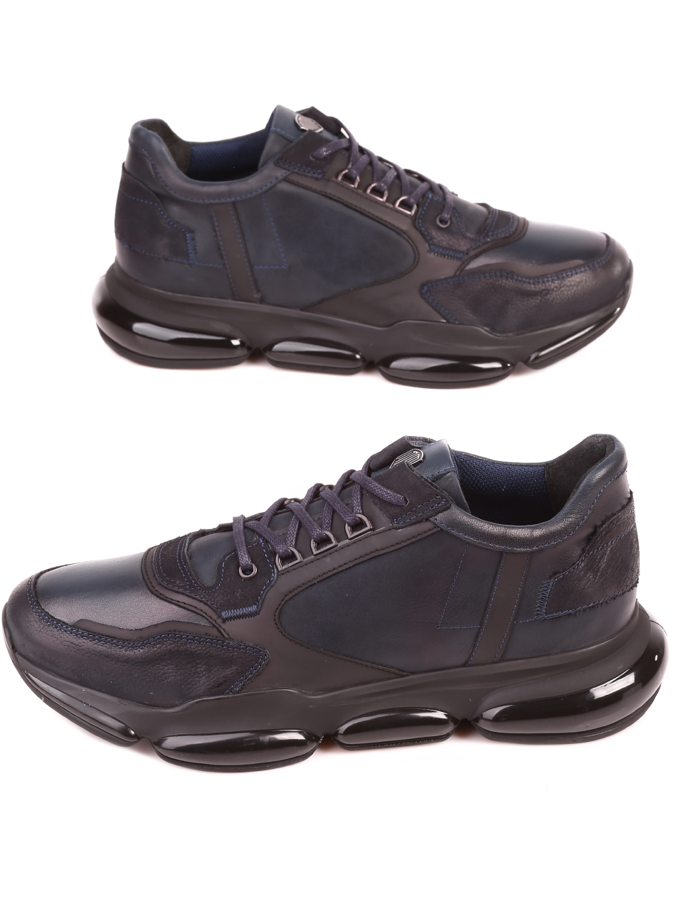 Мъжки обувки от естествена кожа и естествен набук 7AT-21861 navy
