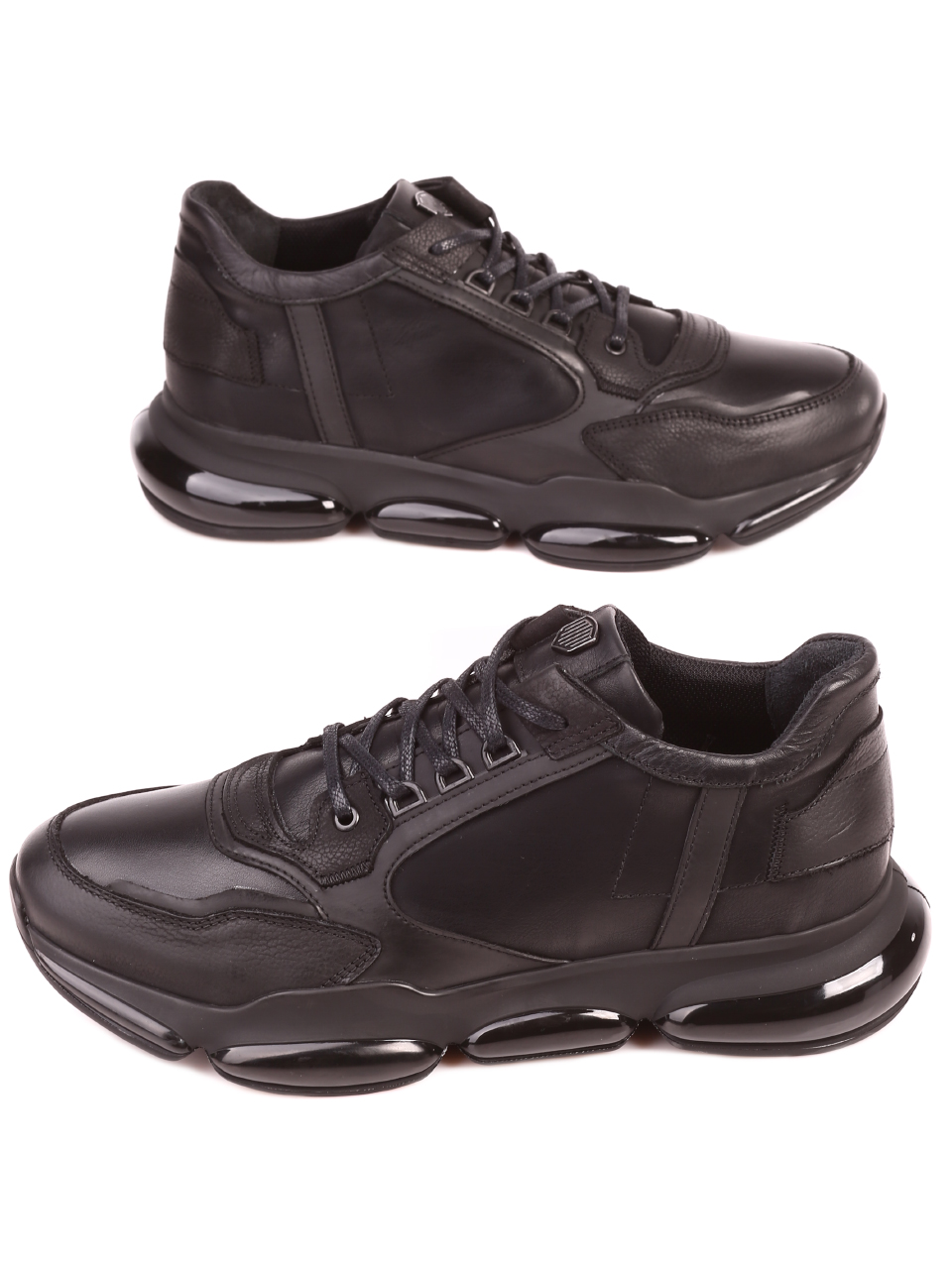 Мъжки обувки от естествена кожа и естествен набук 7AT-21861 black