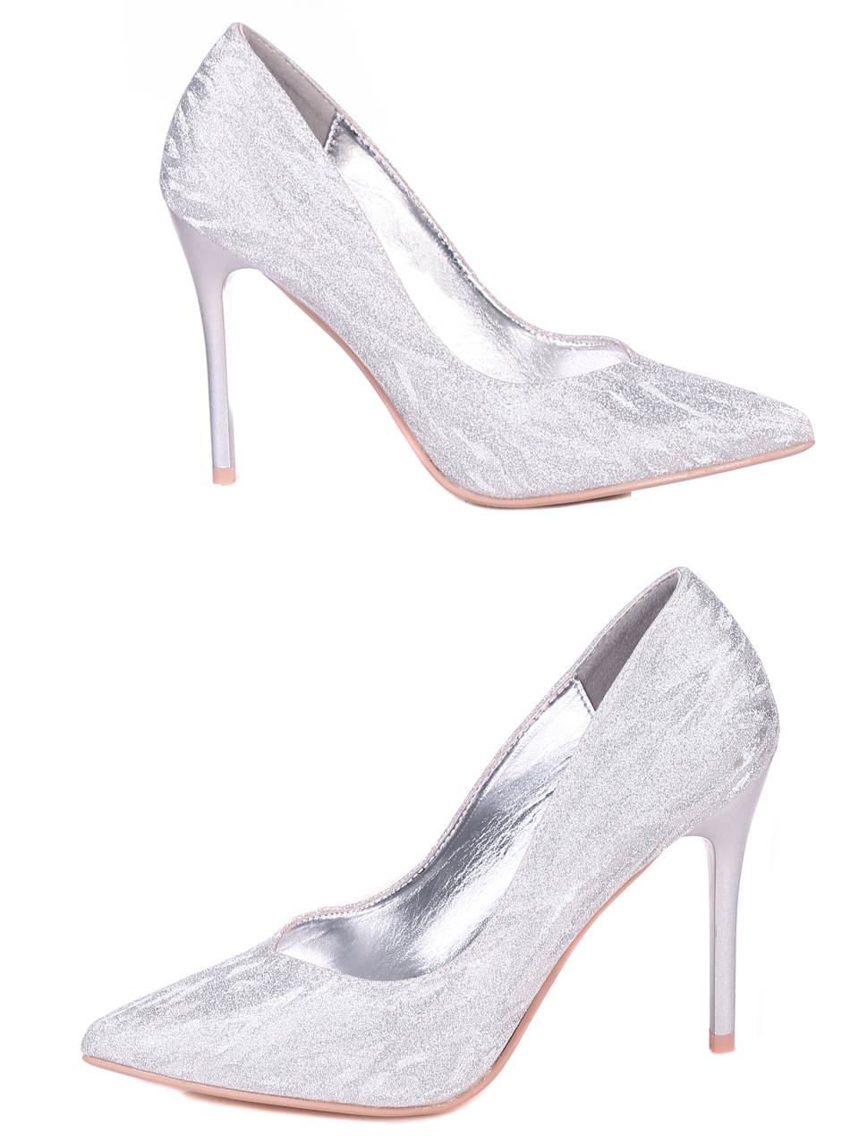 Елегантни дамски обувки на висок ток 3M-21552 silver