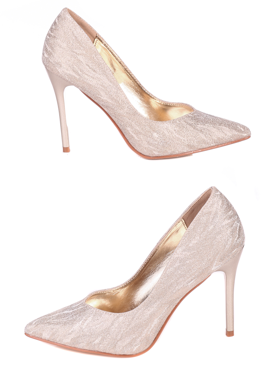 Елегантни дамски обувки на висок ток 3M-21552 gold