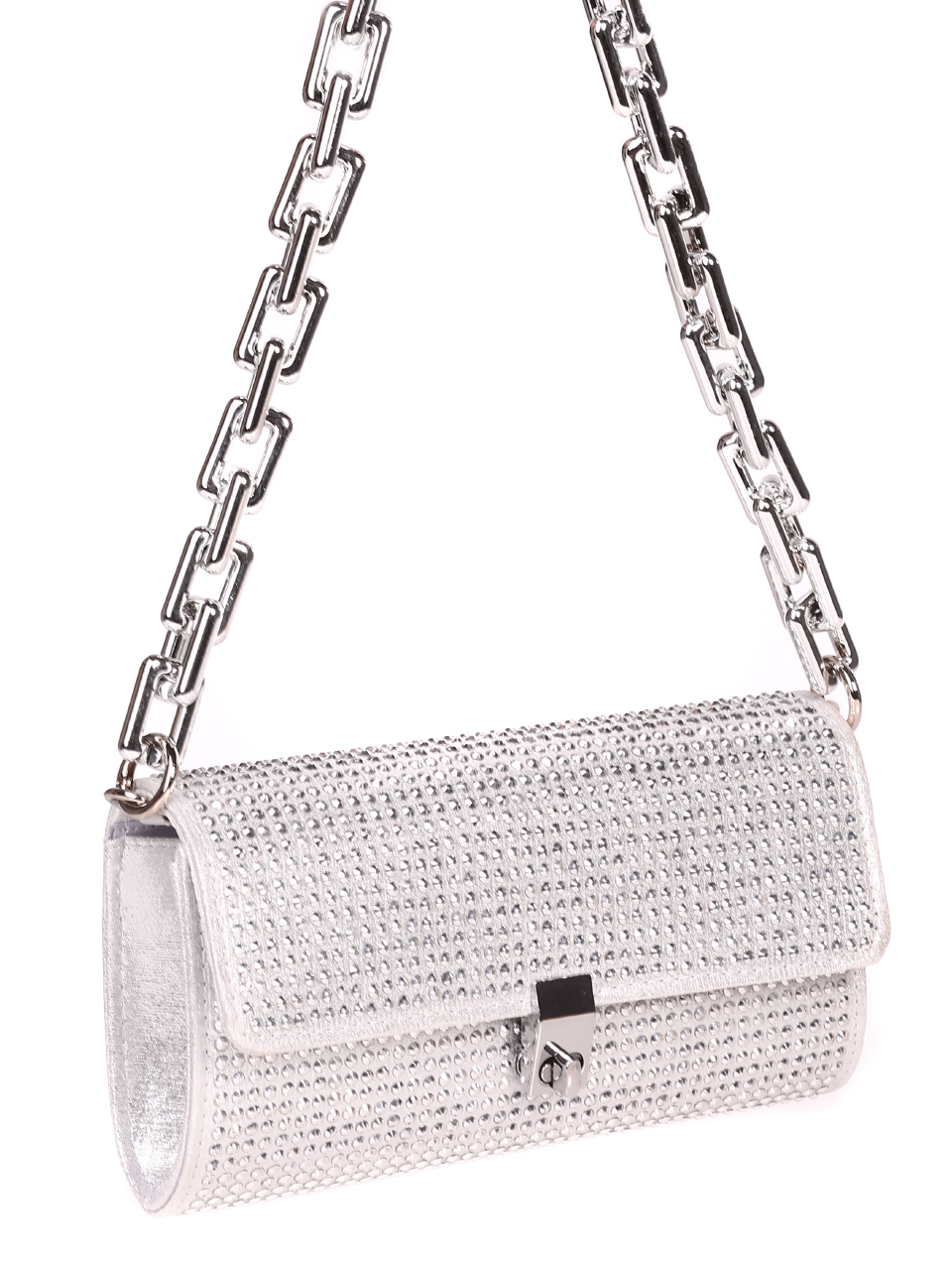 Официална дамска чанта-клъч в сребристо 9AG-21831 silver
