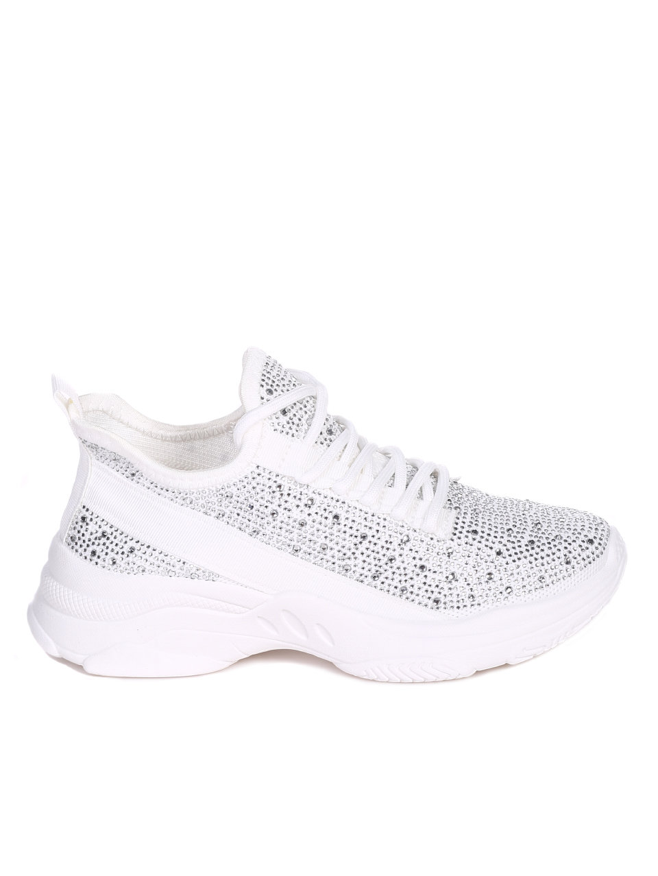Ежедневни дамски обувки с декоративни камъни в бяло 3U-22030 white