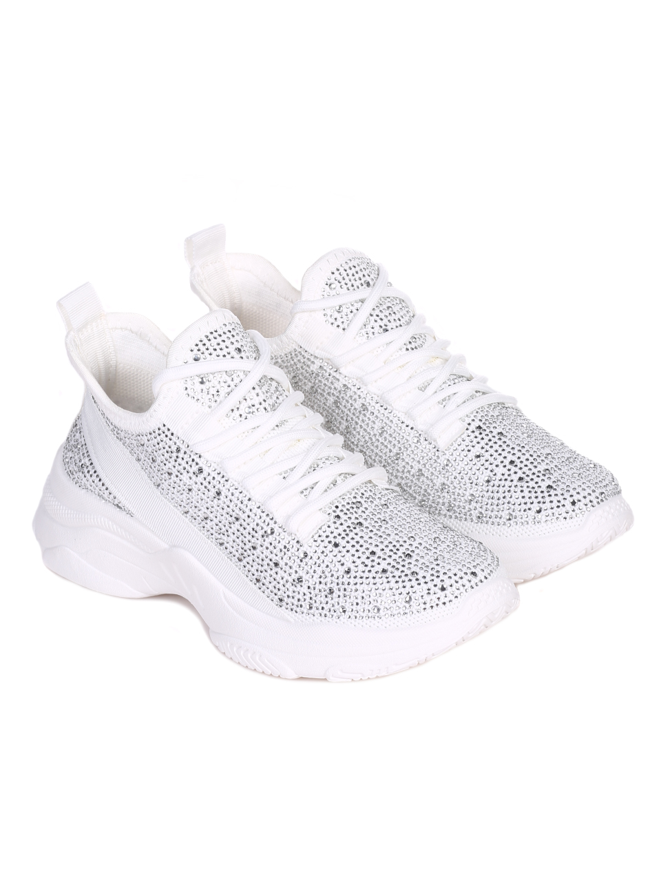 Ежедневни дамски обувки с декоративни камъни в бяло 3U-22030 white