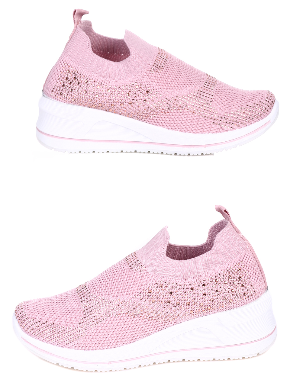 Ежедневни дамски обувки с декоративни камъни в розово 3U-22051 pink