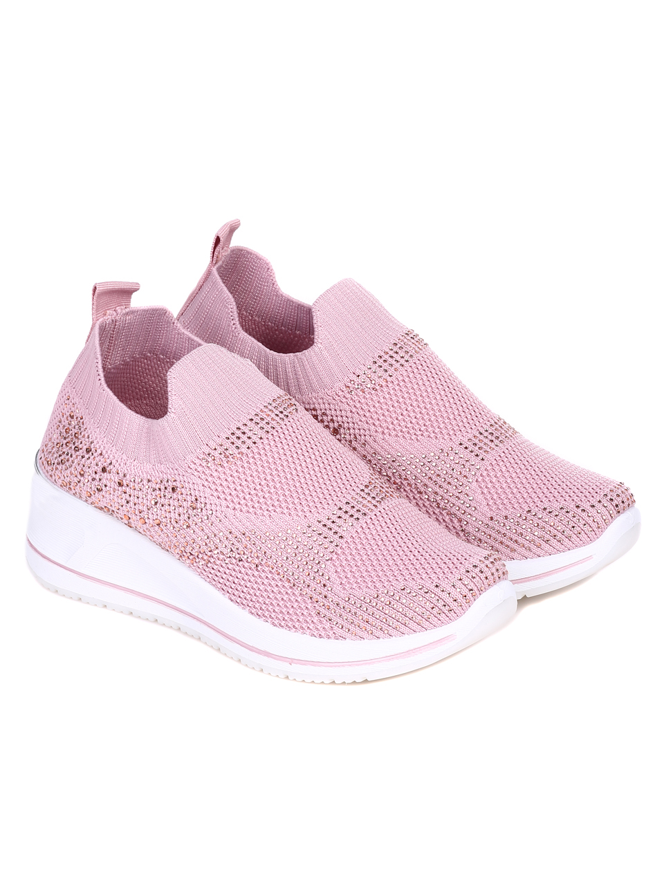 Ежедневни дамски обувки с декоративни камъни в розово 3U-22051 pink
