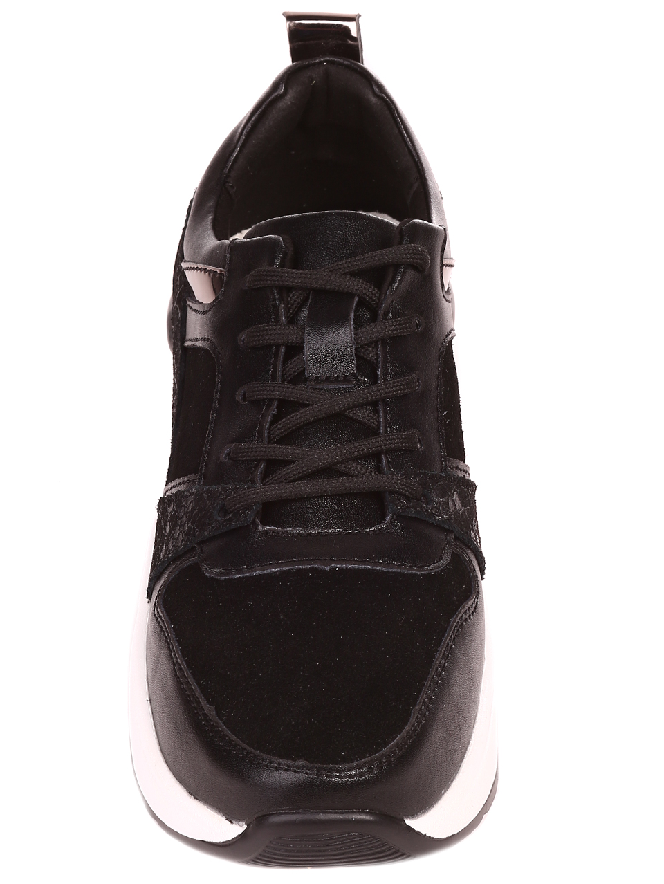 Ежедневни дамски обувки от естествена кожа и велур в черно 3AF-22137 black