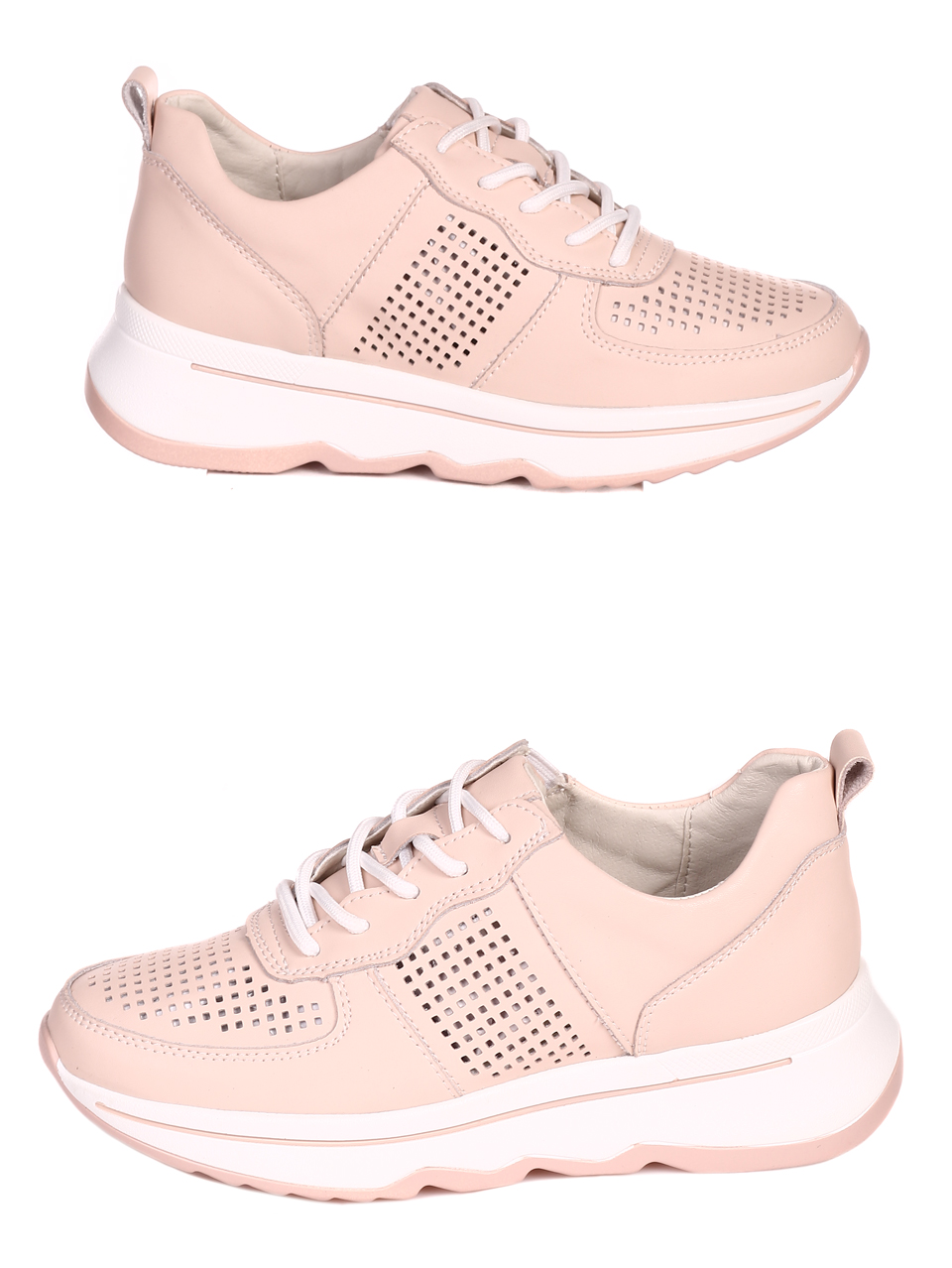 Ежедневни дамски обувки от естествена кожа в розово 3AF-22138 beige