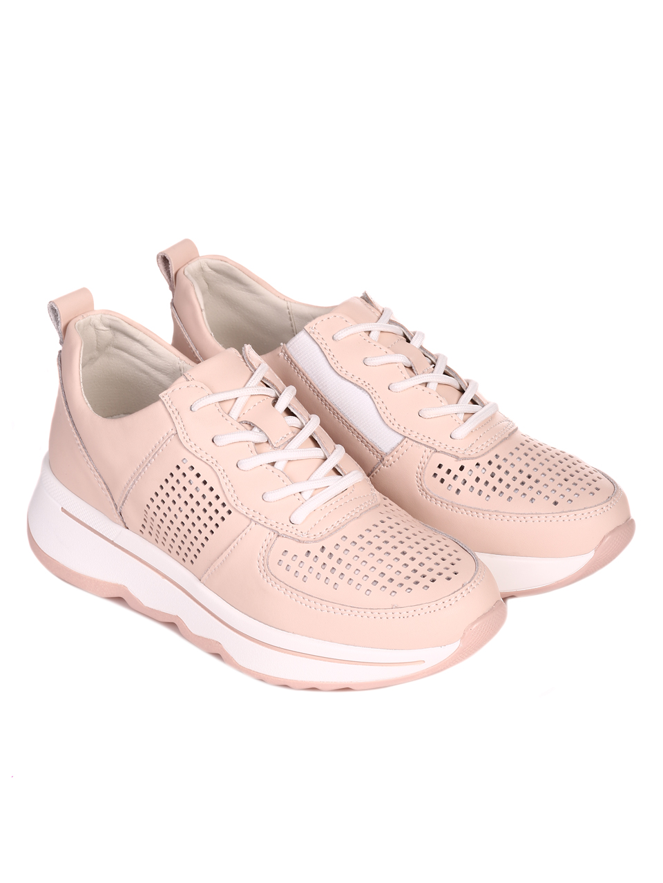 Ежедневни дамски обувки от естествена кожа в розово 3AF-22138 beige